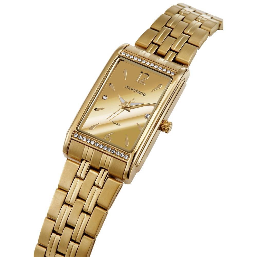 Relogio Mondaine Feminino Ref: 32959lpmvde1 Retangular Espelhado Dourado Dourado 2