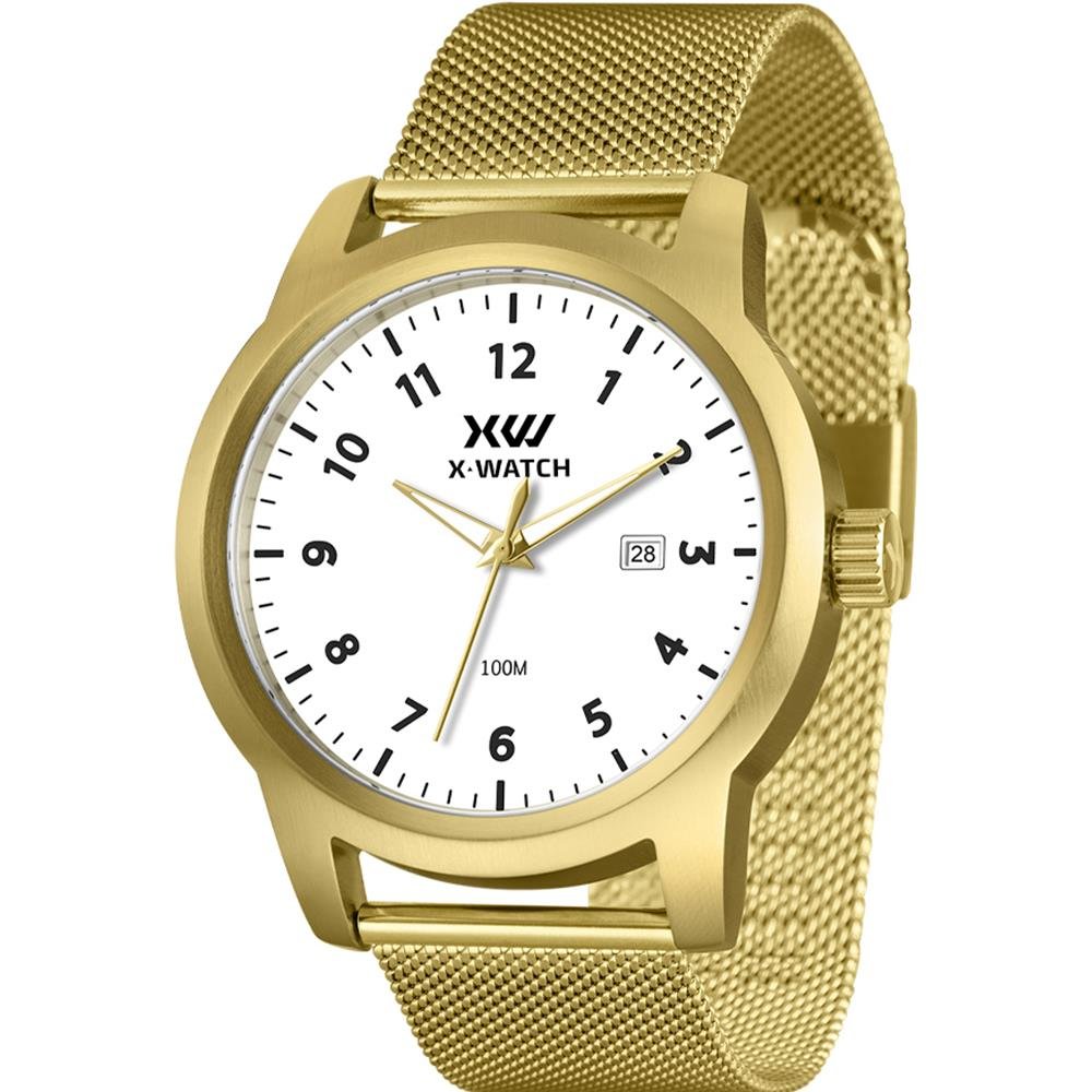 Relógio X-Watch Masculino Ref: Xmgs1049 B2kx Casual Mesh Dourado