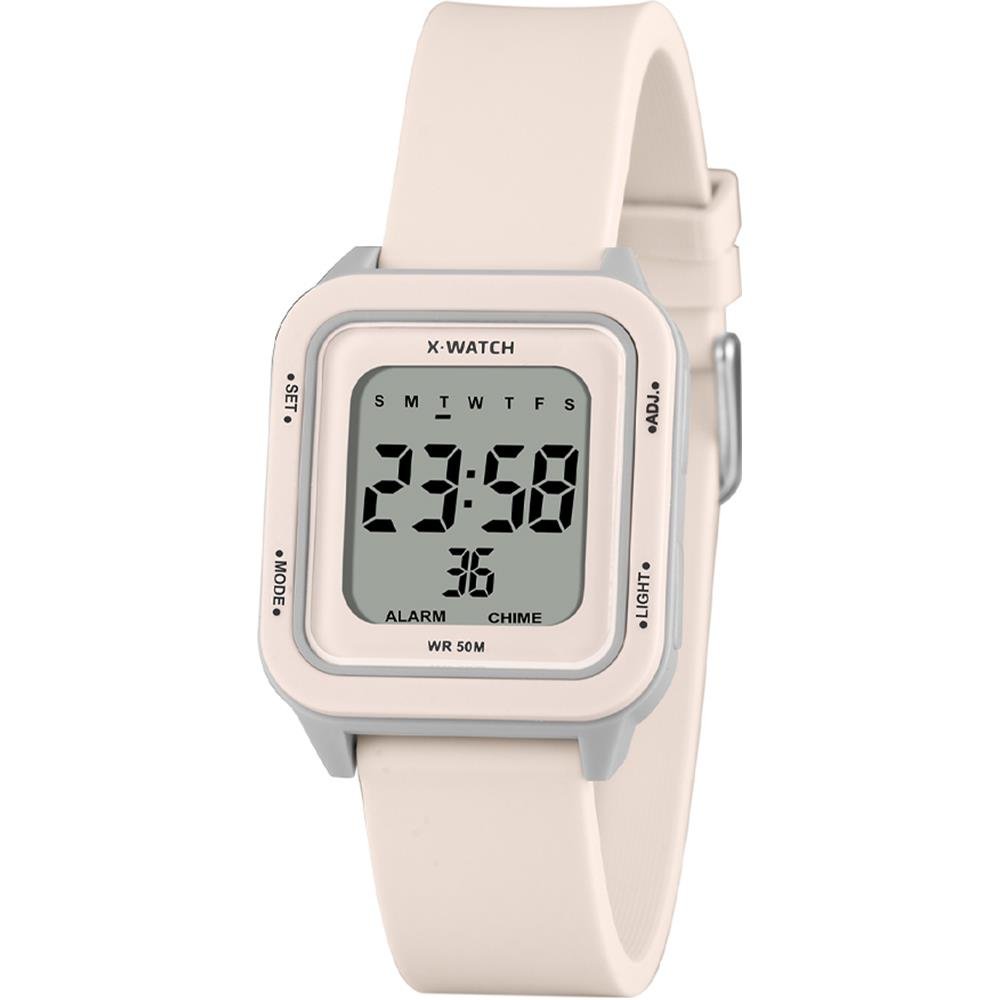 Relógio X-Watch Feminino Ref: Xlppd063 Bxtx Retangular Digital Nude