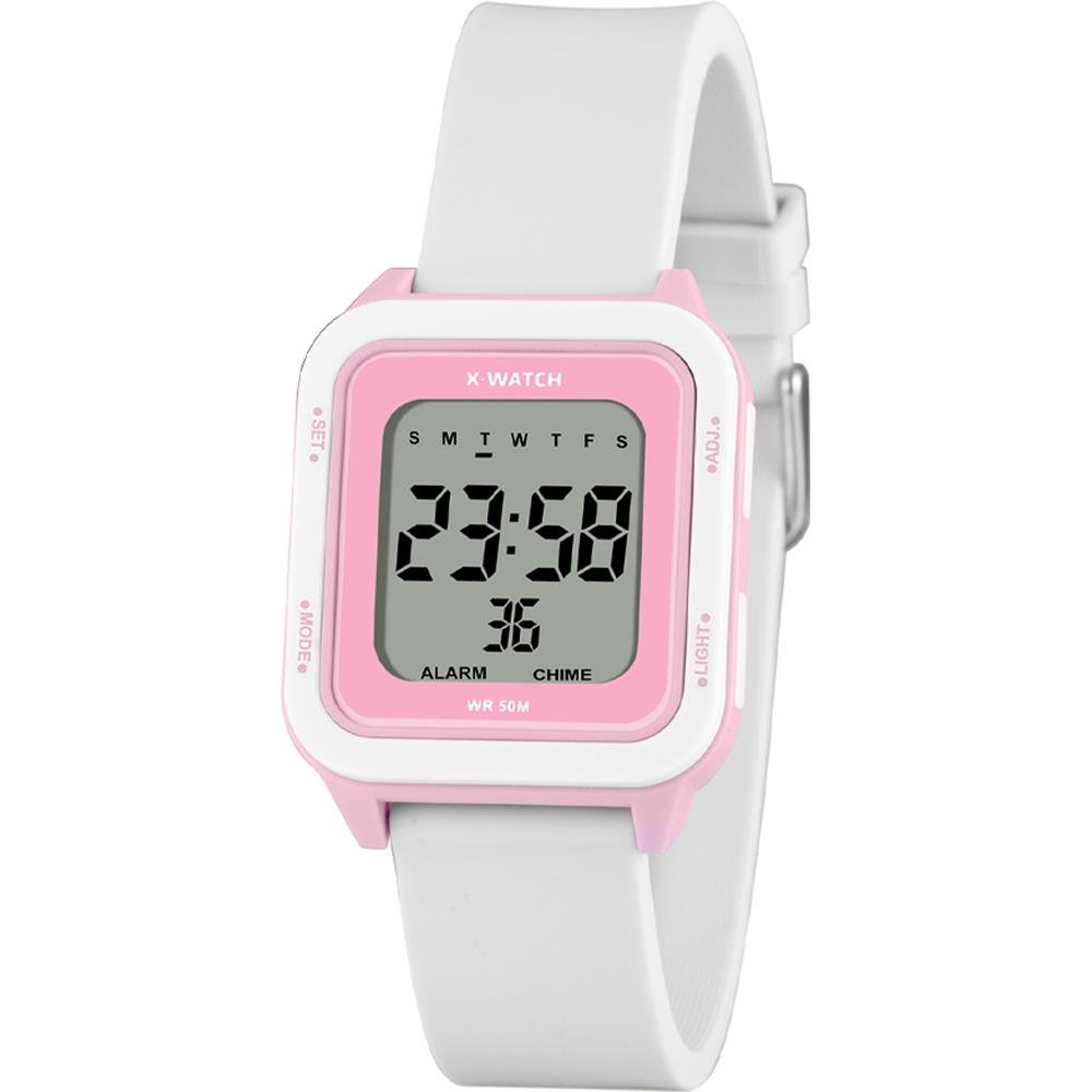 Relógio X-Watch Feminino Ref: Xlppd062 Bxbx Retangular Digital Branco