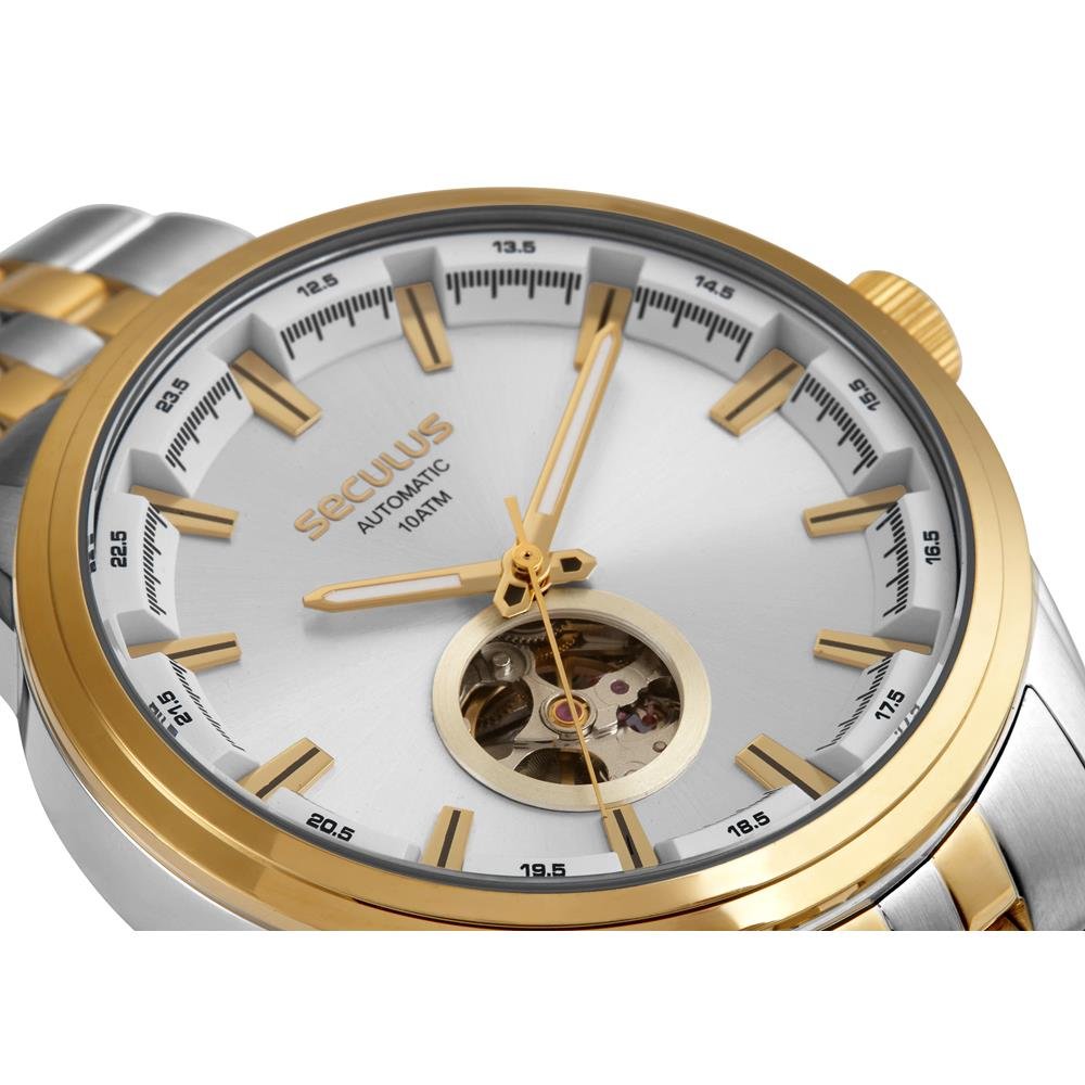 Relógio Seculus Masculino Ref: 44329gpsvba2 Automático Open Heart Bicolor Prata 2