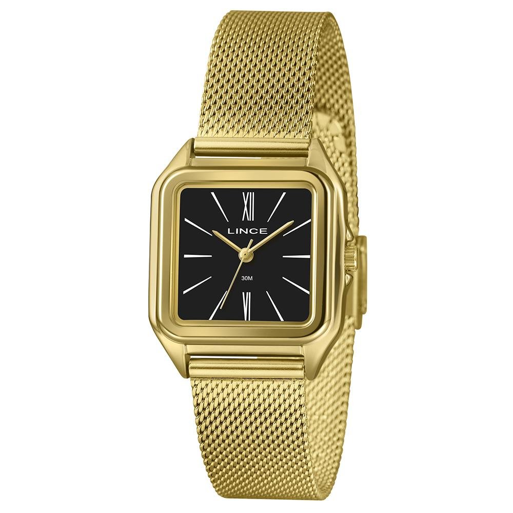 Relógio Lince Feminino Ref: Lqgm057l30 P3kx Retangular Mesh Dourado