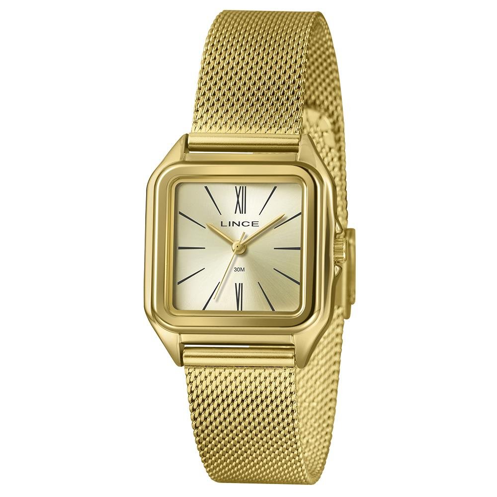 Relógio Lince Feminino Ref: Lqgm057l30 C3kx Retangular Mesh Dourado