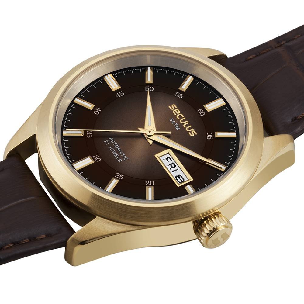 Relógio Seculus Masculino Ref: 77361gpsvdc9 Automático Dourado Dourado 2