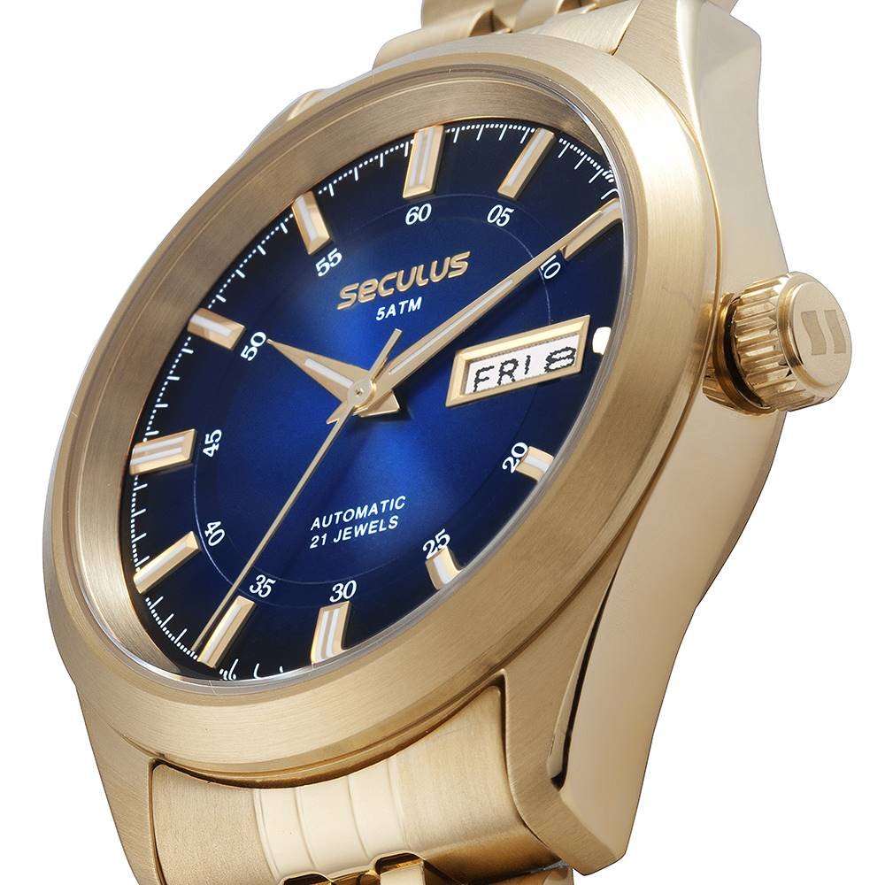 Relógio Seculus Masculino Ref: 77361gpsvda5 Automático Dourado Dourado 2