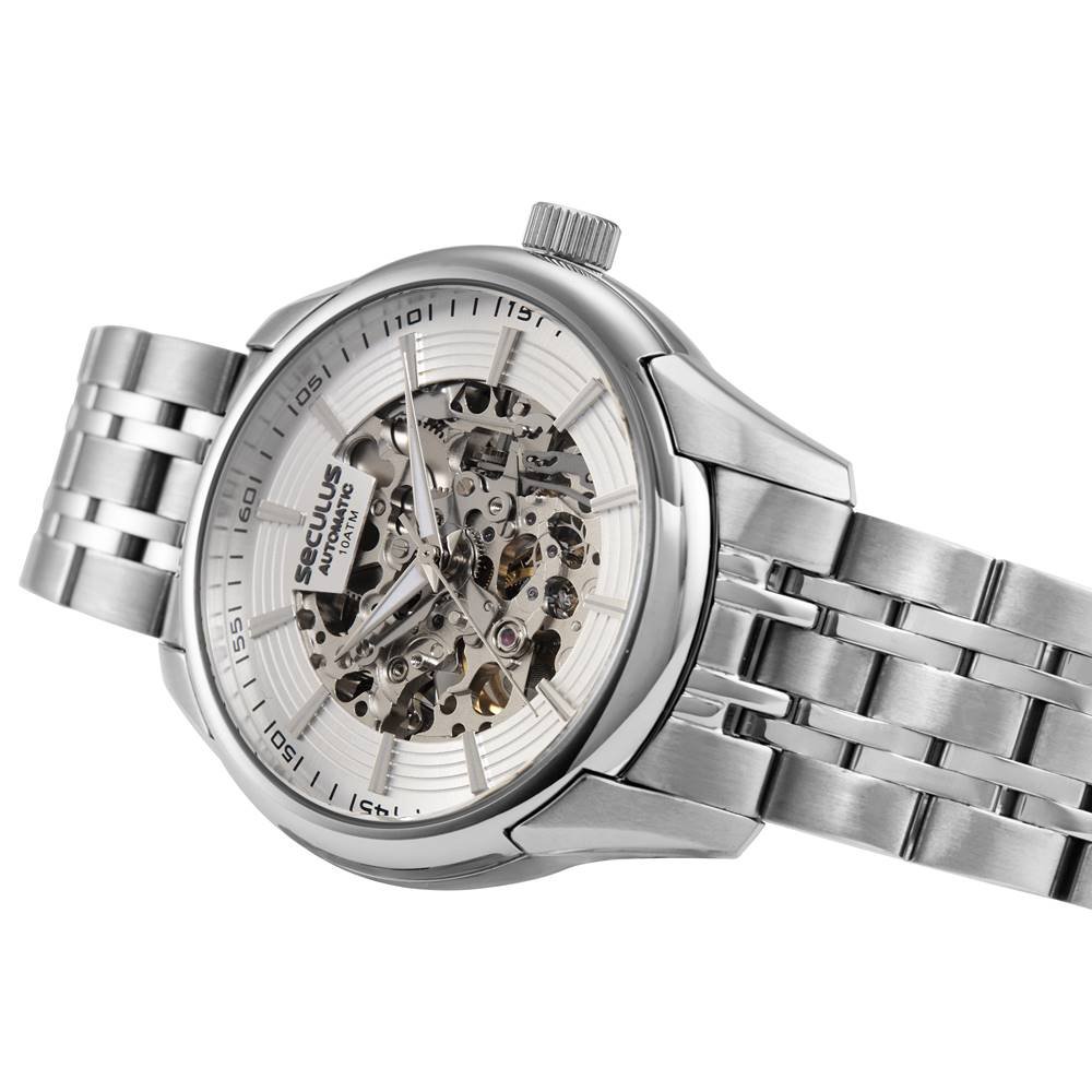 Relógio Seculus Masculino Ref: 44304g0svna4 Automático Esqueleto Prateado Prata 2