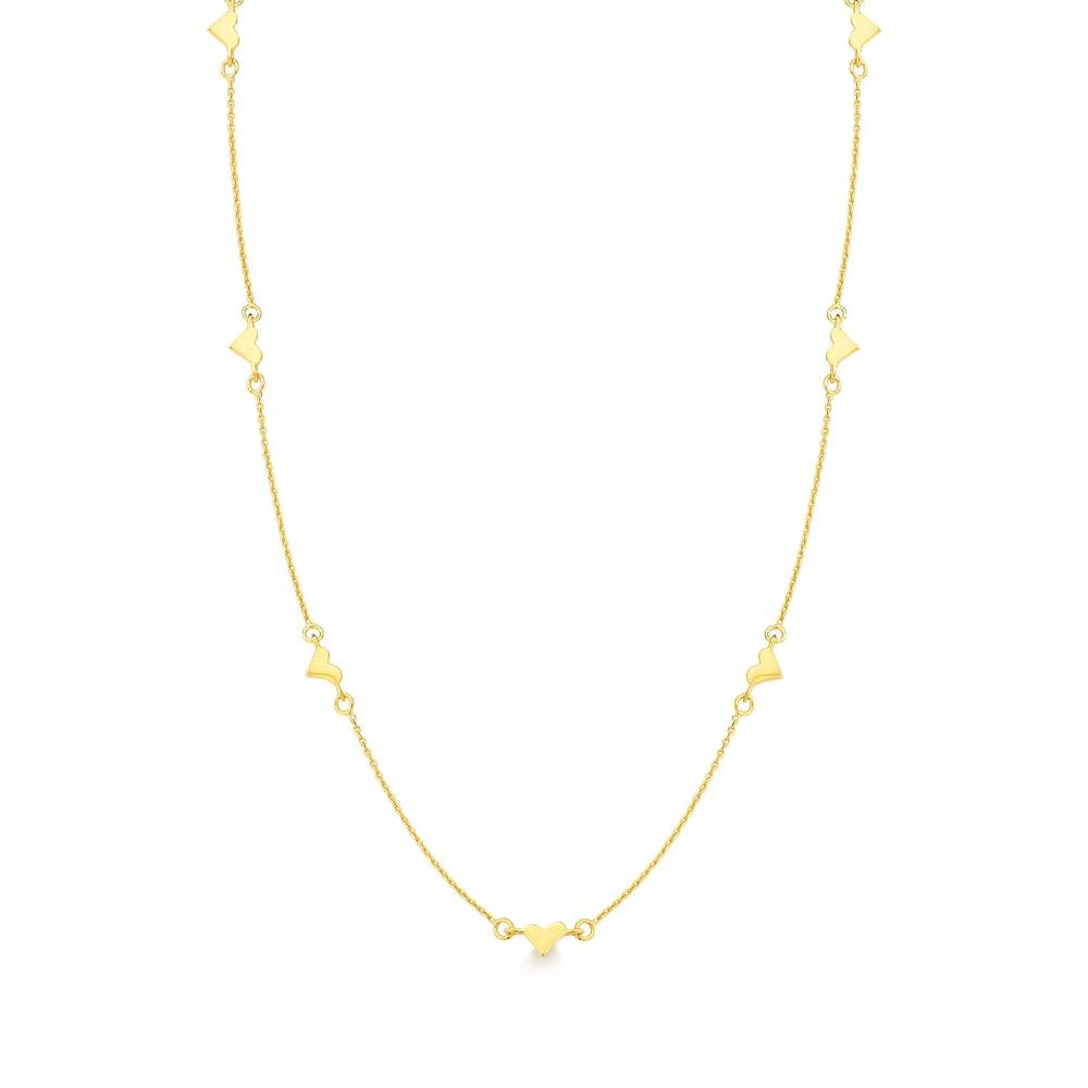 Colar Corações em Prata 925 com Banho de Ouro Amarelo 18k Dourado 1