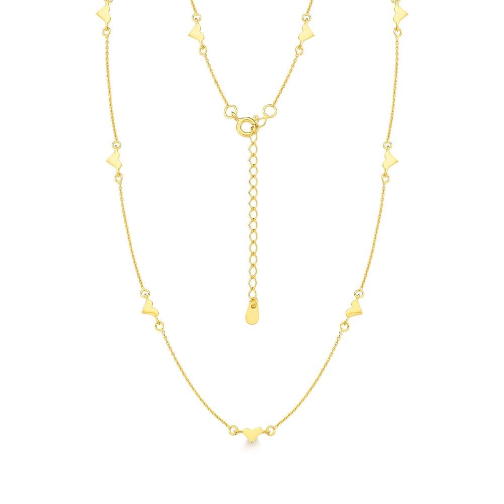 Colar Corações em Prata 925 com Banho de Ouro Amarelo 18k Dourado 2