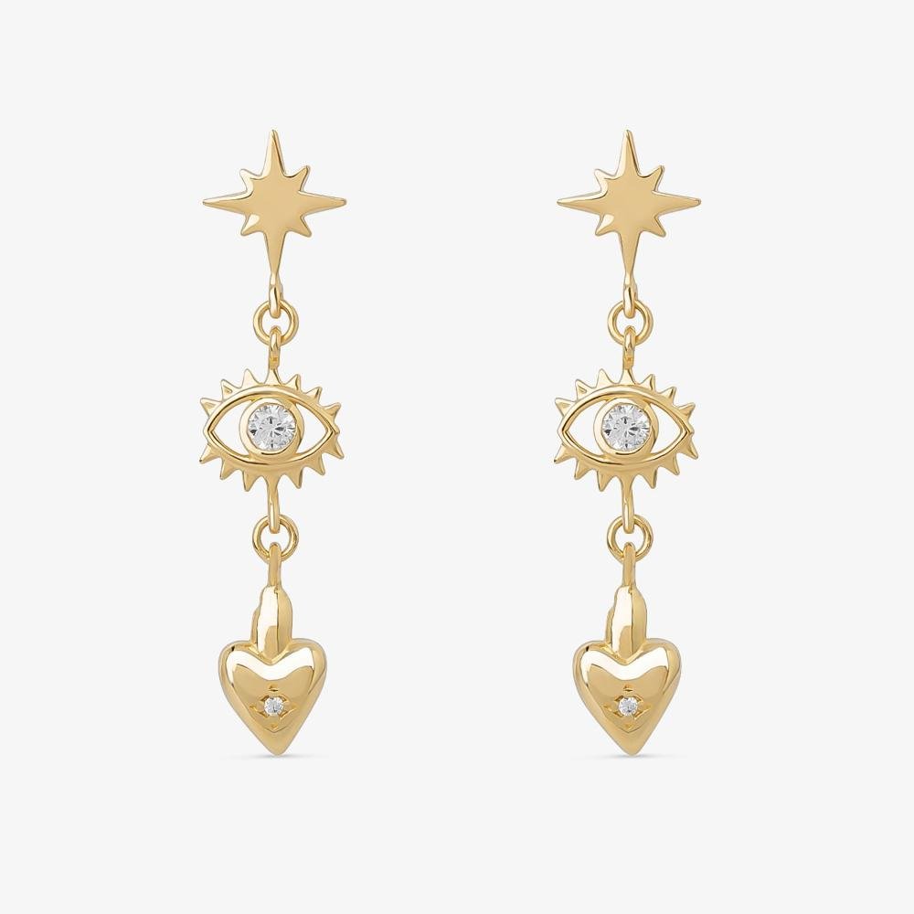 Brinco Cravejado em Prata 925 com Banho de Ouro Amarelo 18k Dourado 1