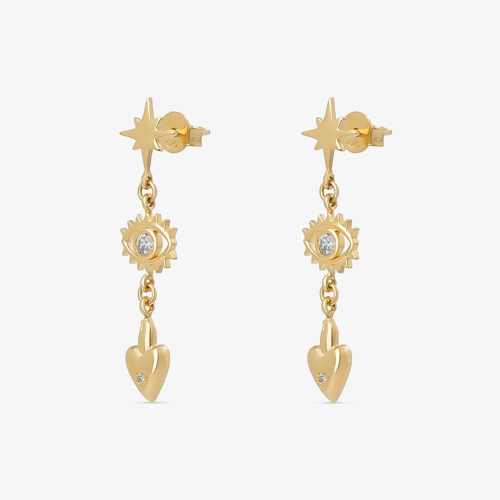 Brinco Cravejado em Prata 925 com Banho de Ouro Amarelo 18k Dourado 3