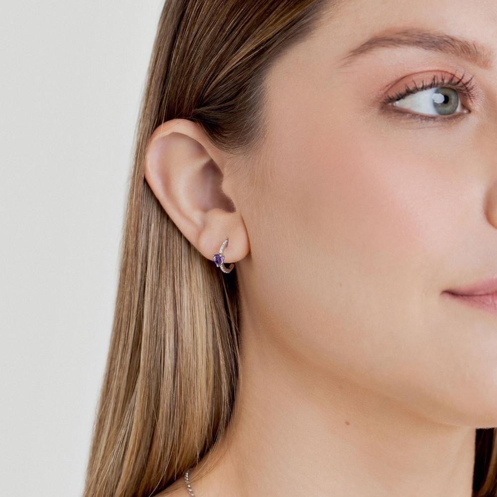 Brinco Coração Cravejado em Prata 925 Prata 2