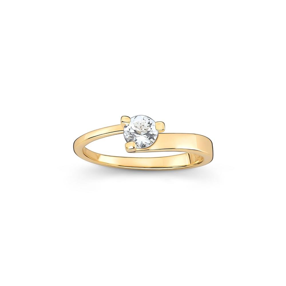 Anel Solitário com Topázio em Prata 925 com Banho de Ouro Amarelo 18k Dourado 1