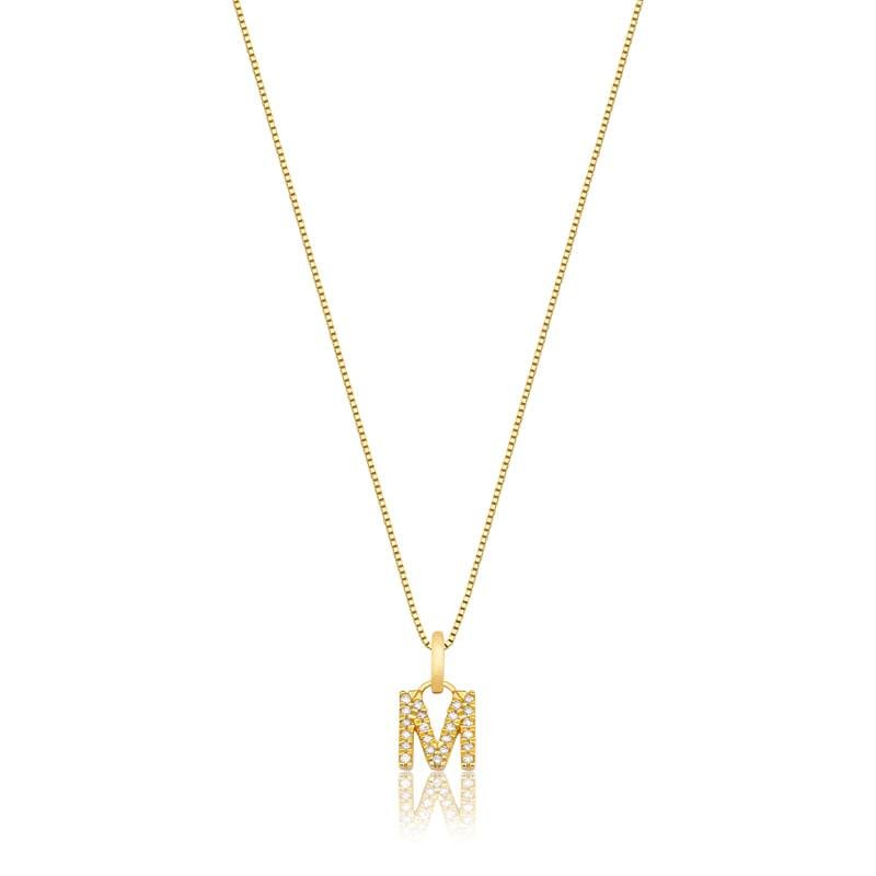Pingente Letra M com Diamante em Ouro Amarelo 18k Dourado