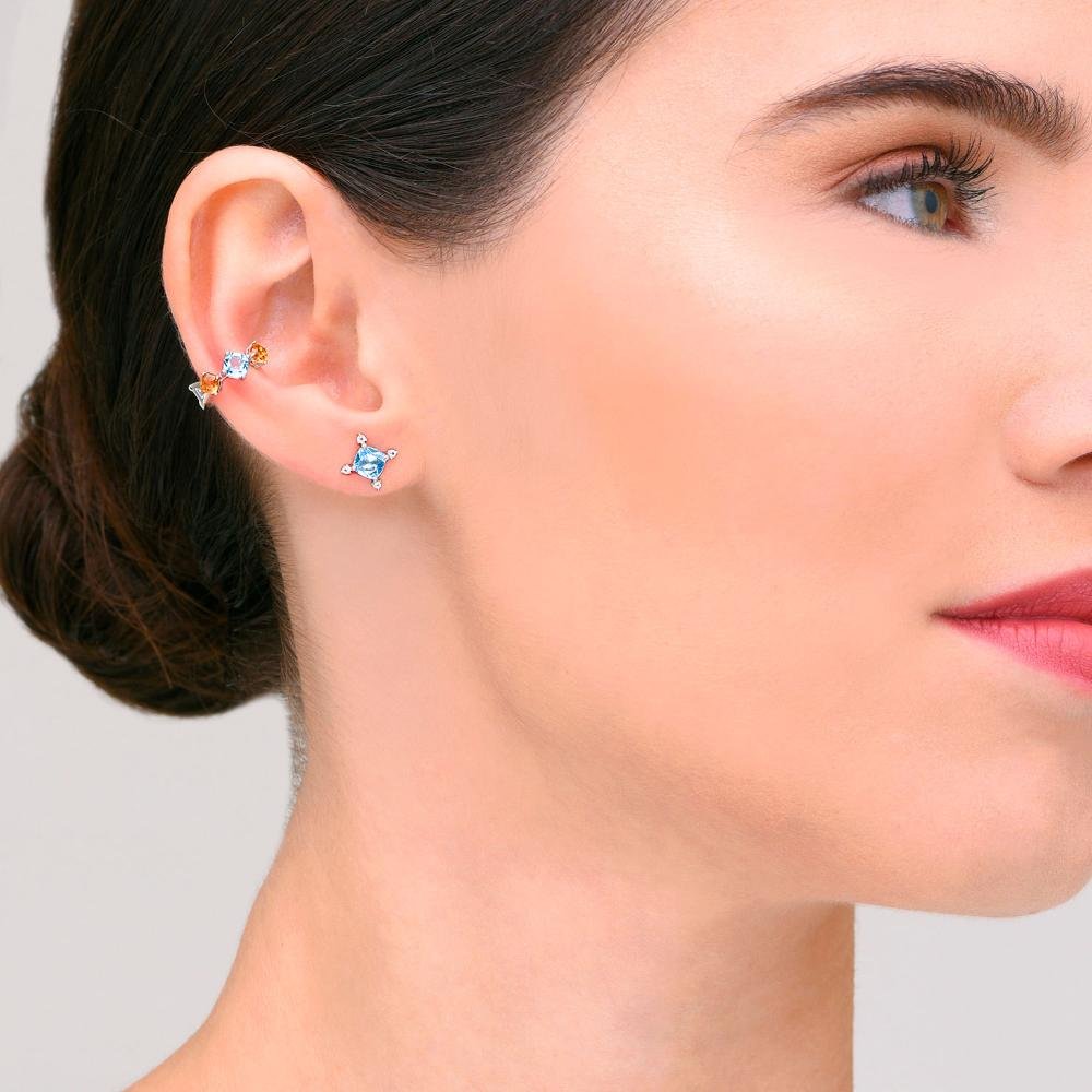 Piercing com Citrino e Topázio Azul em Prata 925 Prata 2