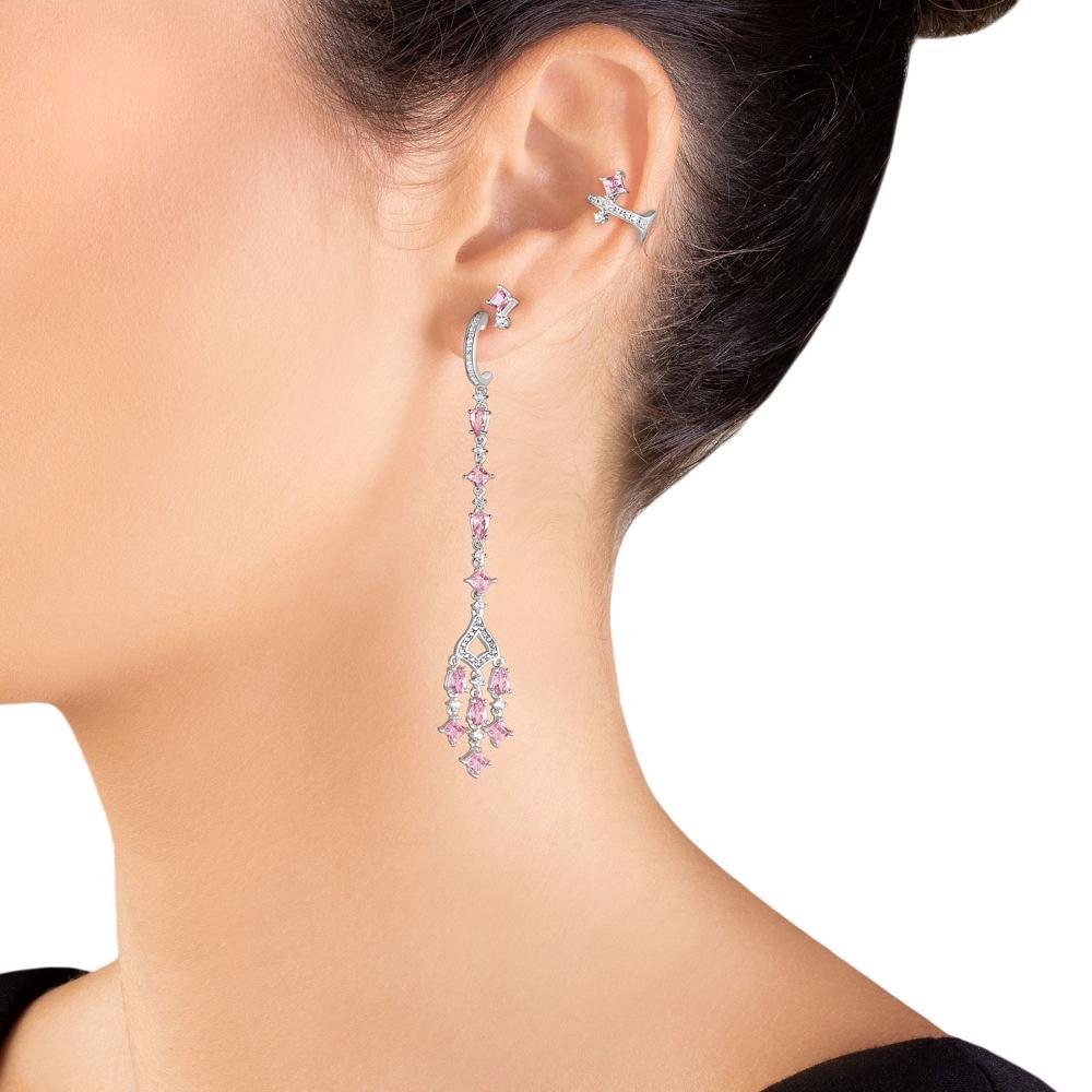 Piercing com Quartzo Rosa e Safira em Prata 925 Prata 2