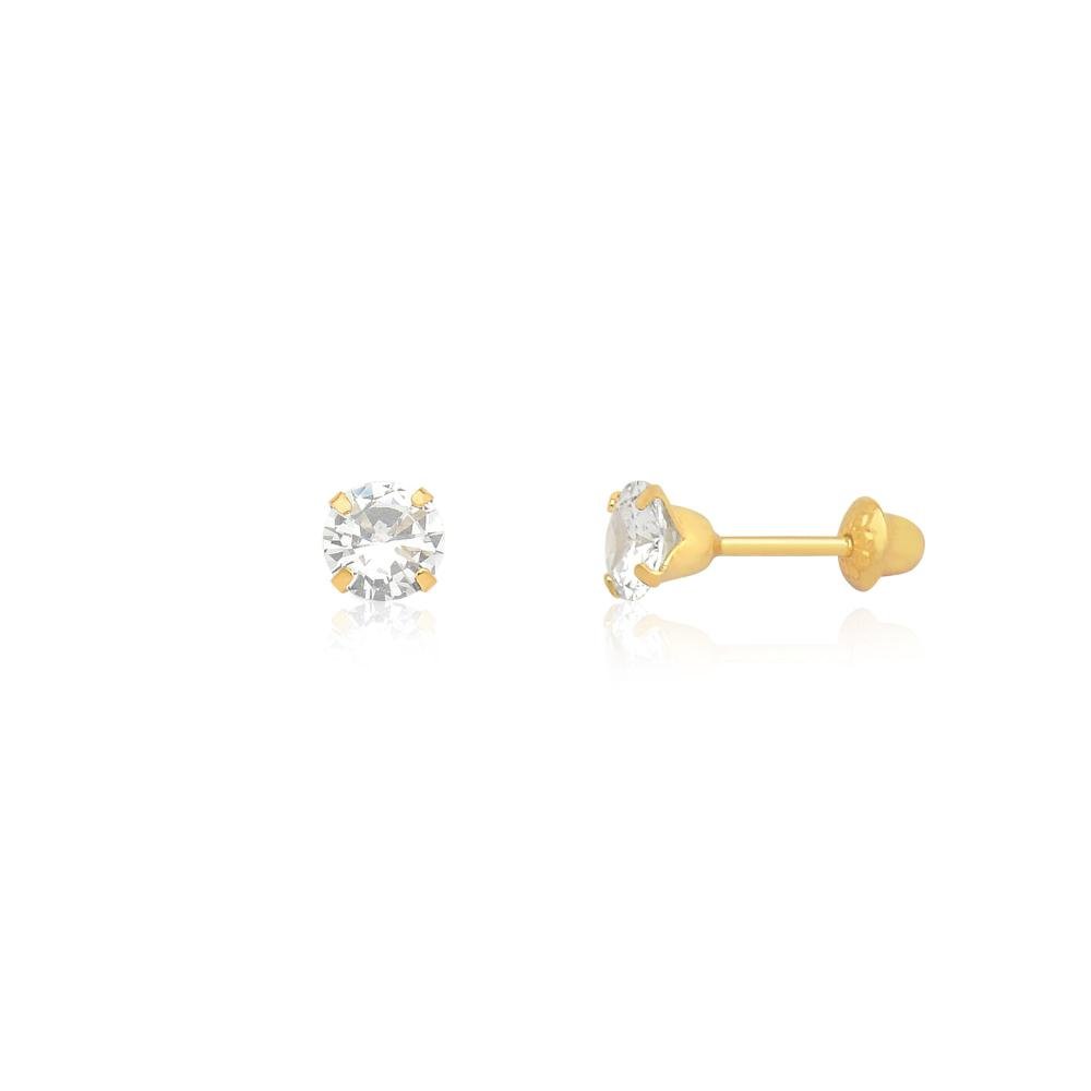 Brinco Infantil com Zircônia Incolor em Ouro Amarelo 18k