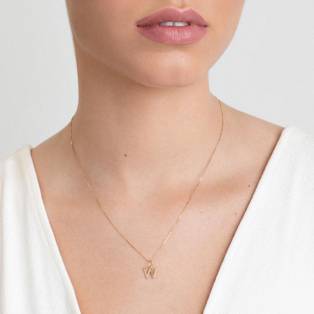 Pingente Letra W em Ouro Amarelo 18k Dourado 2