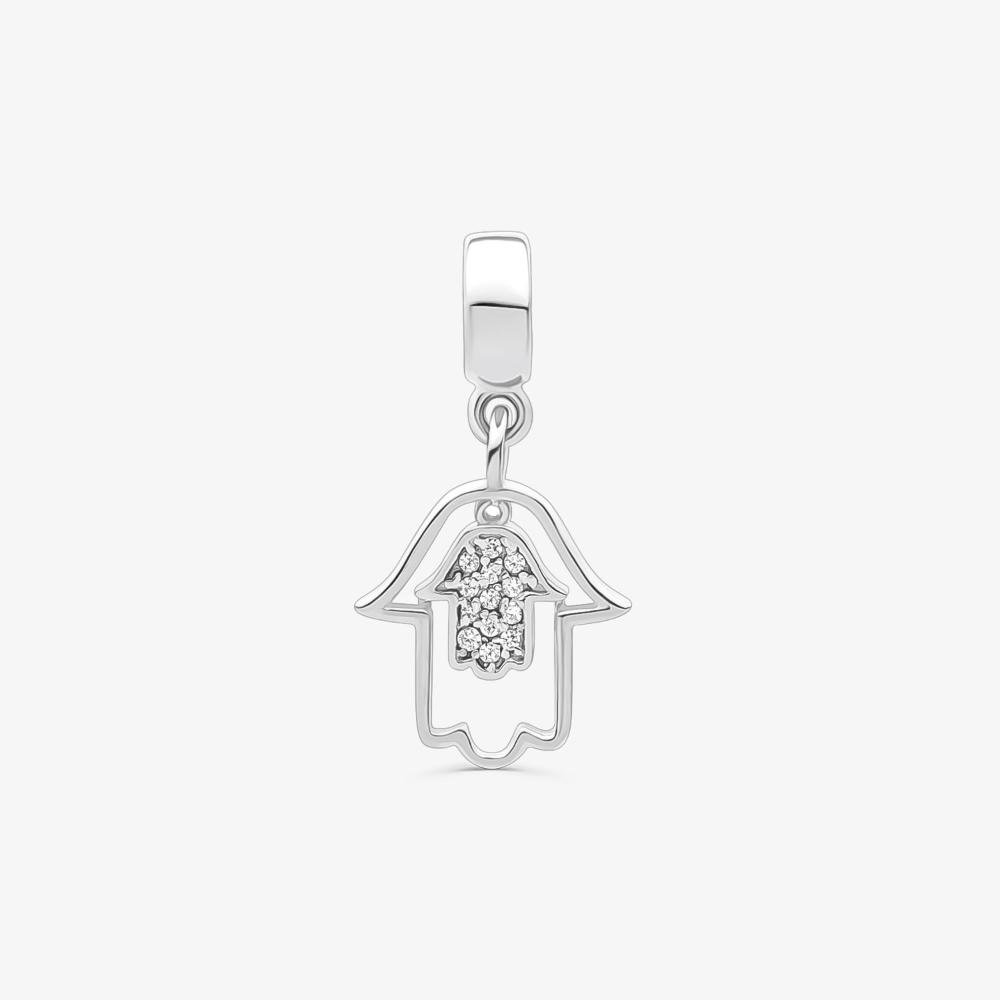 Charm Mão Hamsa Cravejado em Prata 925 Prata 1