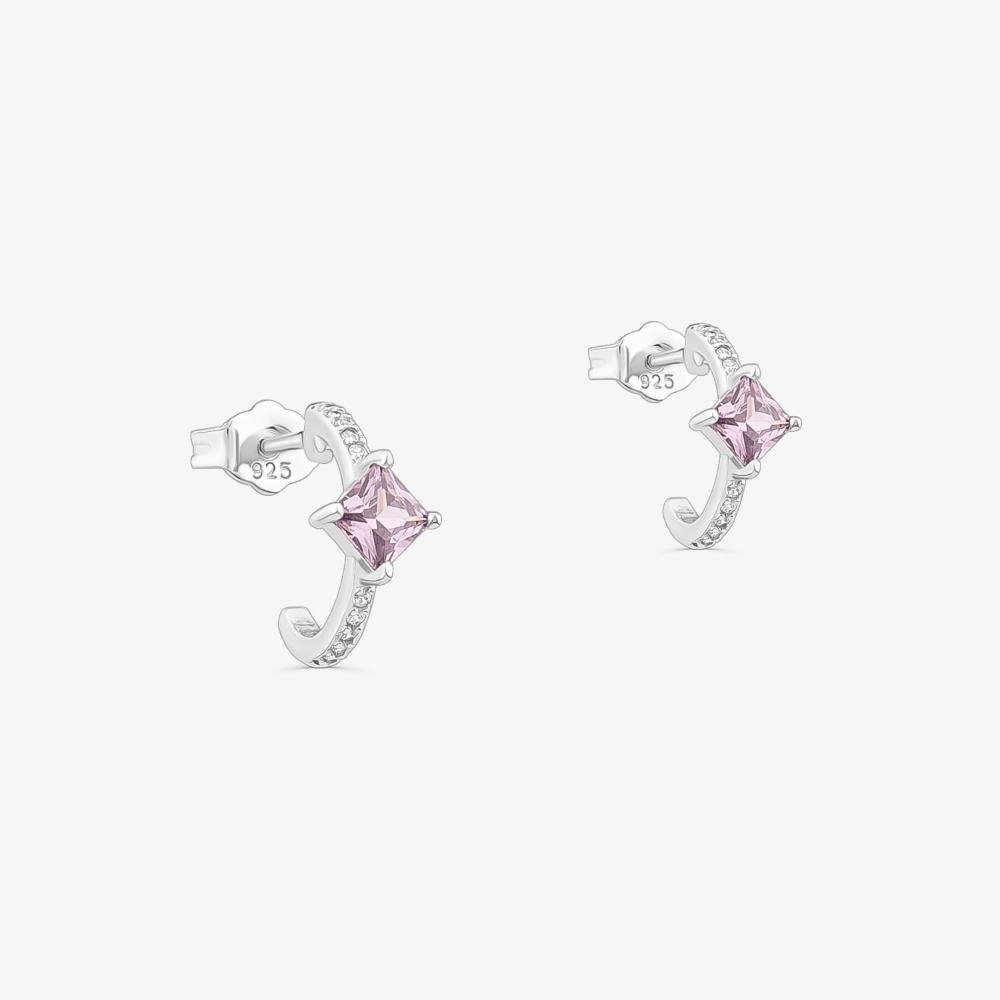 Argola Carré Cravejada em Prata 925 Prata 3