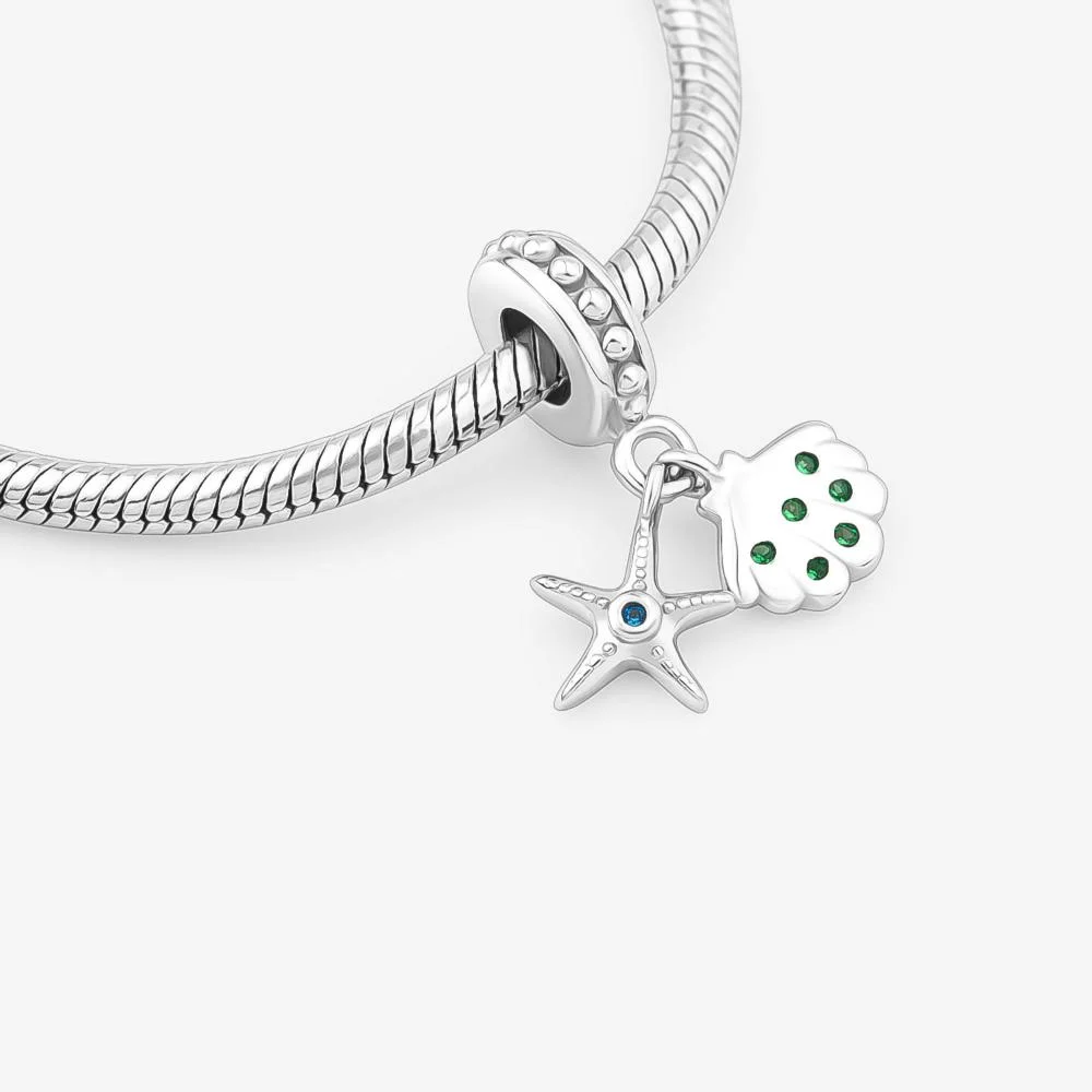 Charm Concha e Estrela do Mar Cravejado em Prata 925 Prata 2