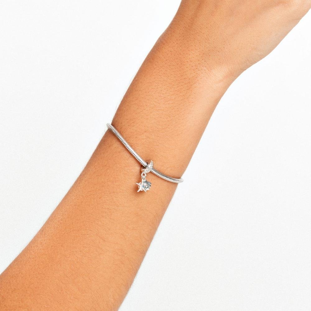 Charm Concha e Estrela do Mar Cravejado em Prata 925 Prata 3