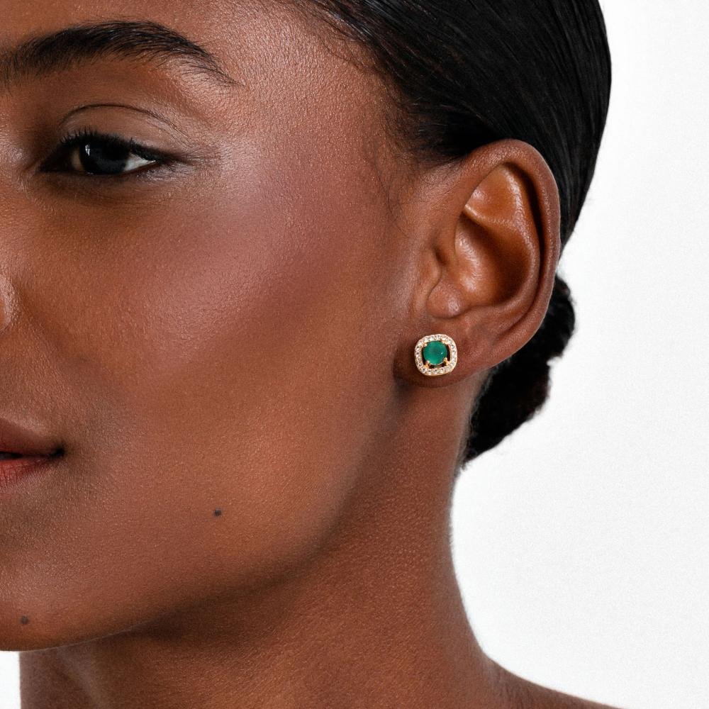 Brinco com Ágata Verde e Topázio em Prata 925 com Banho de Ouro Amarelo 18k Prata 2