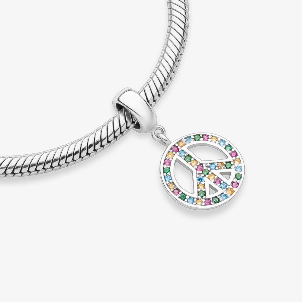 Charm Símbolo da Paz Cravejado em Prata 925 Prata 2