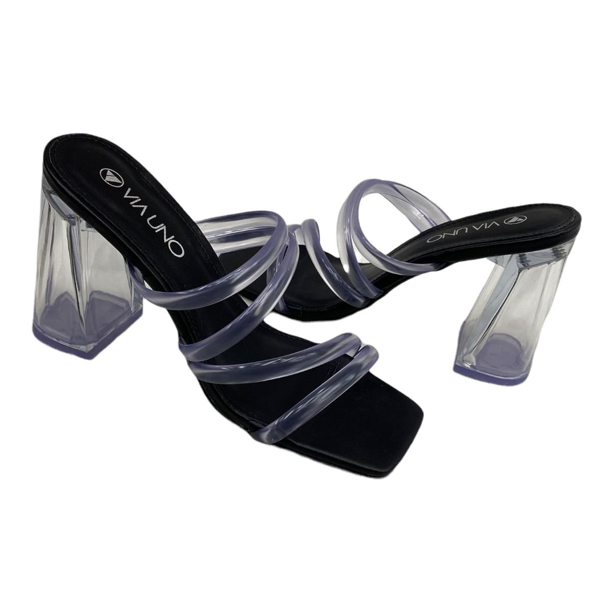 Tamanco Via Uno 659001 Salto Grosso Transparente Quadrado Feminino  Preto 5