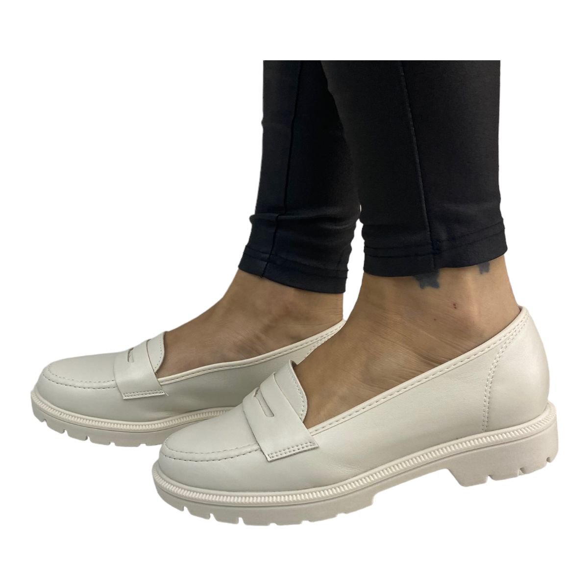 Sapato Beira Rio 4283.115 Mocassim Casual Salto Tratorado Feminino  Branco 3