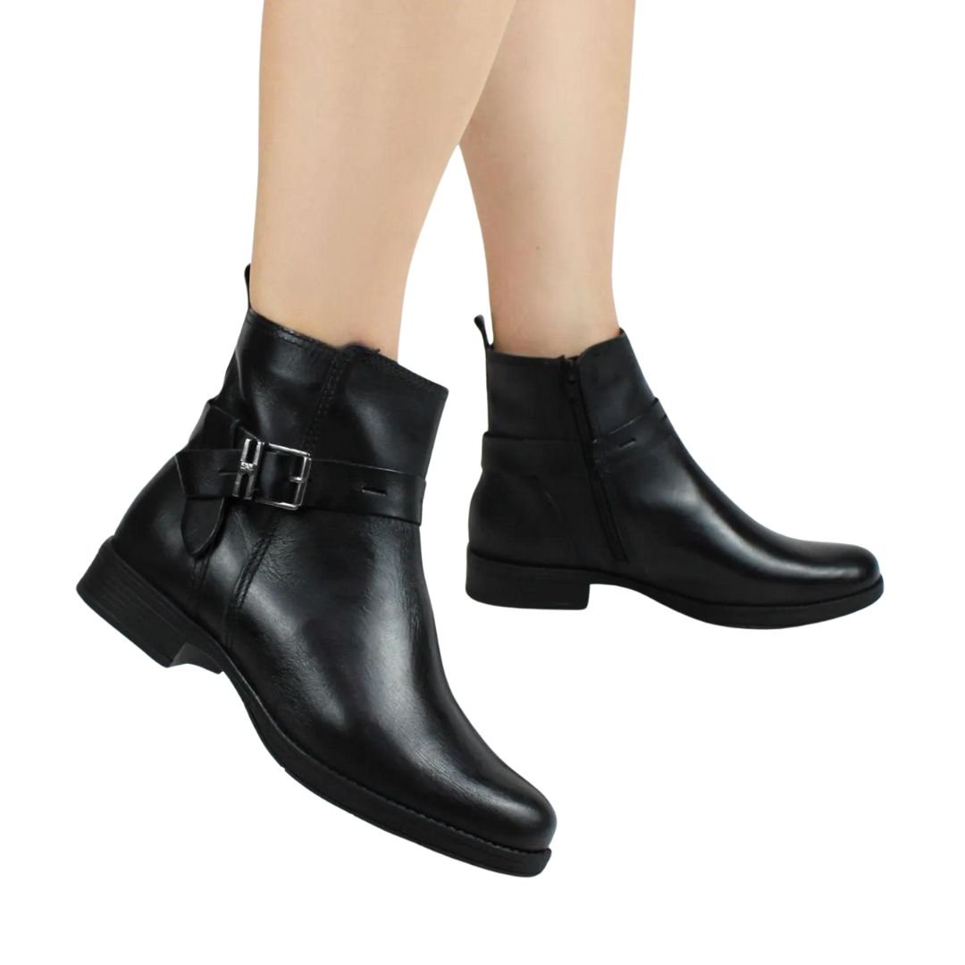 Bota Curta Rasteira Com Fivela Feminino Adulto Bottero Preto 4