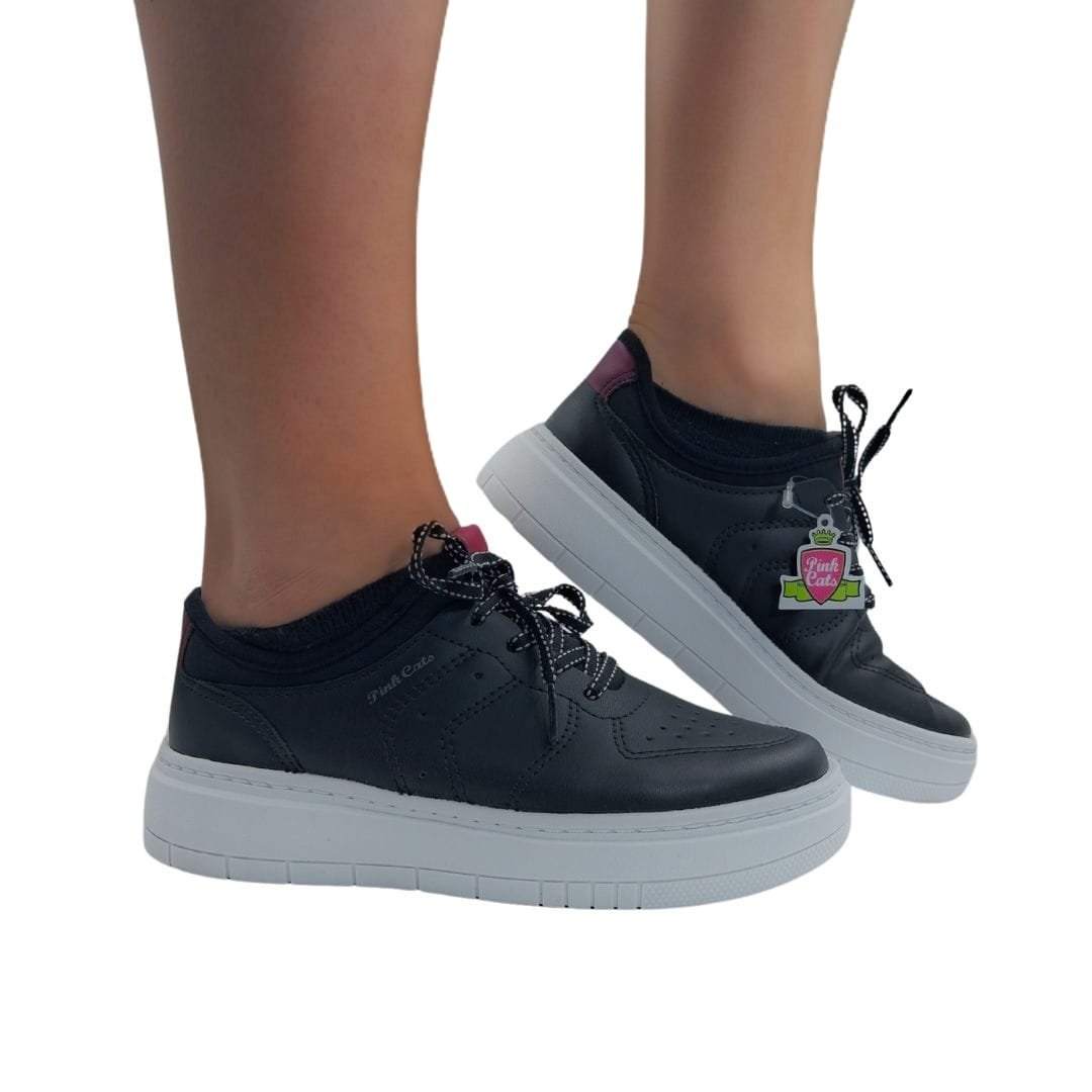 Tênis Casual Infantil Menina Pink Cats Calce Fácil Preto/Pink 6