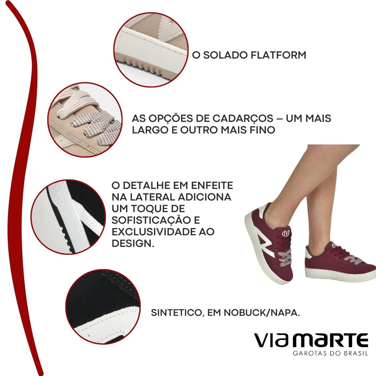 Tênis Flatform Via Marte Feminino Nobuck Vinho/Marfim 2