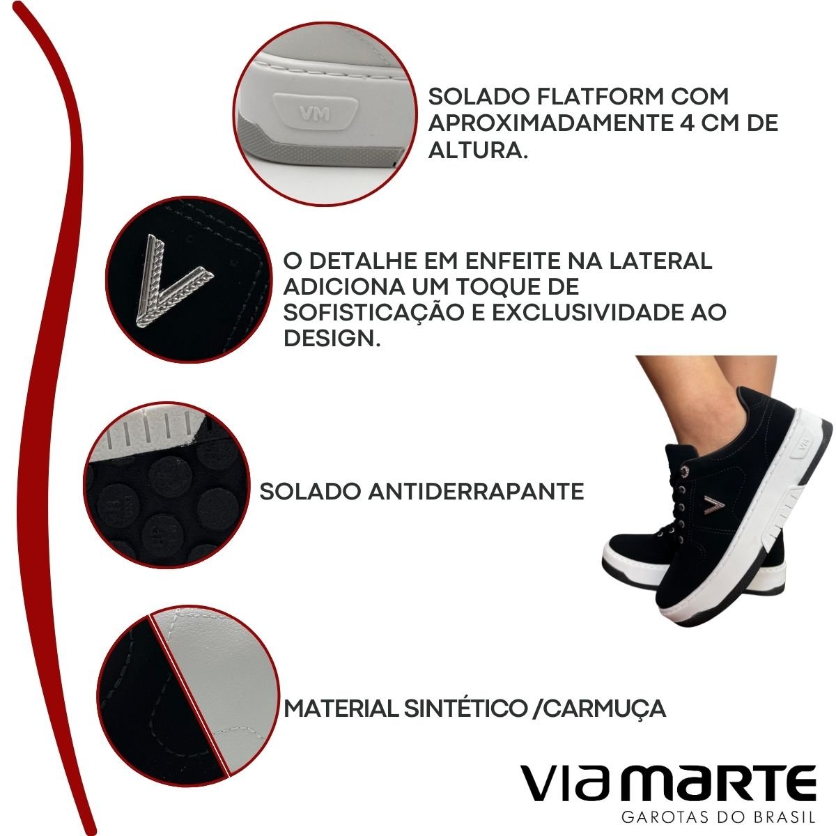 Tênis Casual Via Marte Flatform Feminino Preto 2