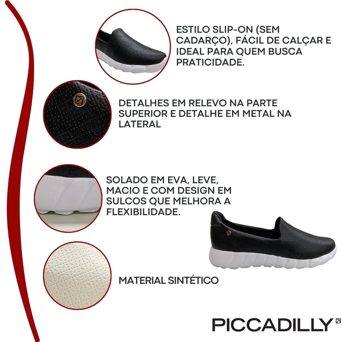 Tênis Piccadilly Ortopédico Calce Fácil Feminino Preto 2