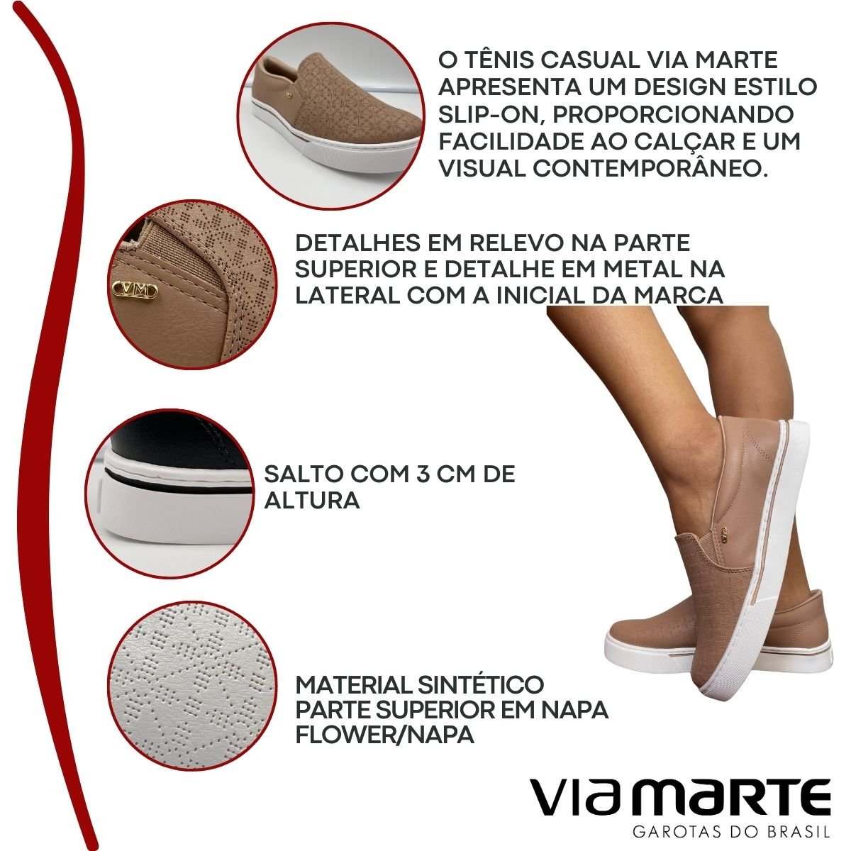 Tênis Via Marte Slip On Casual Feminino Branco 2