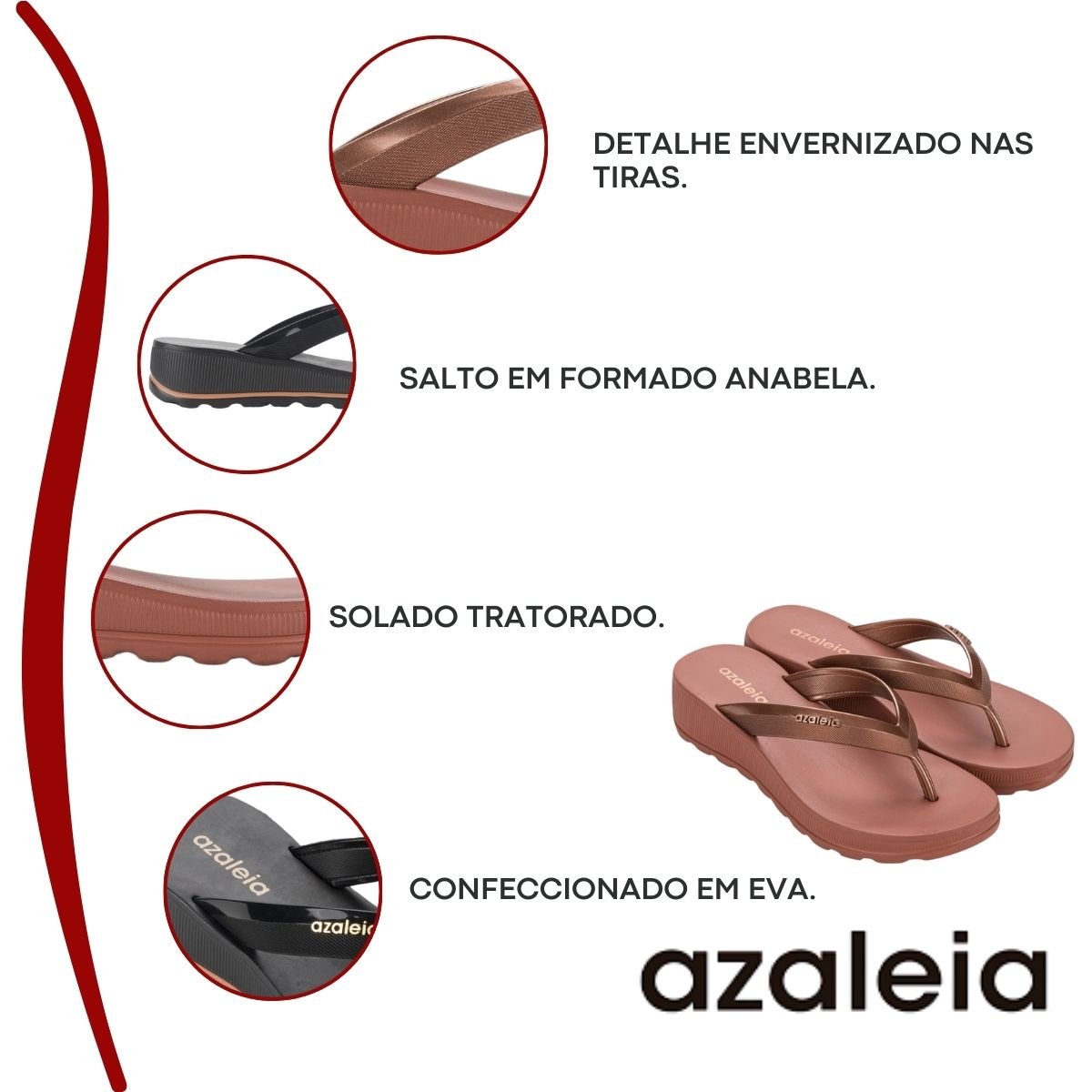 Tamanco Feminino Azaleia Salto Anabela Confortável Grendene Cobre 2