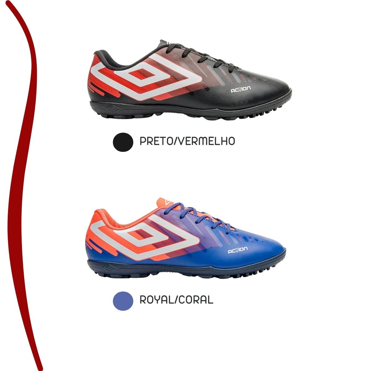 Chuteira Society Masculino Umbro Action Preto/Vermelho 6