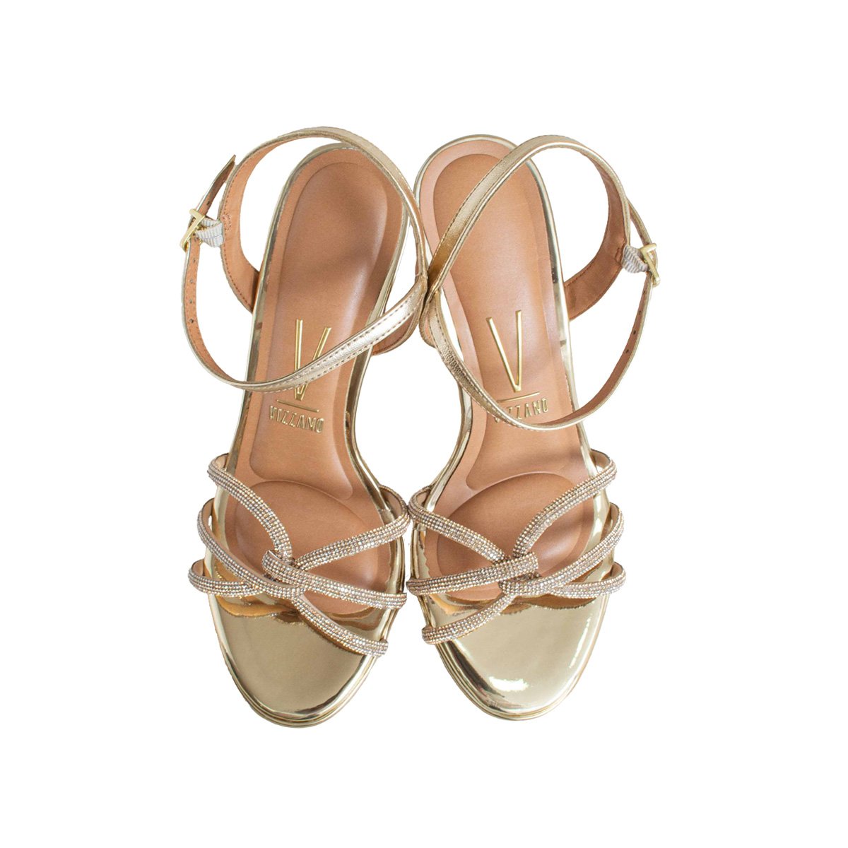 Sandália Metalizada Vizzano Strass Salto Alto Feminino Dourado 2