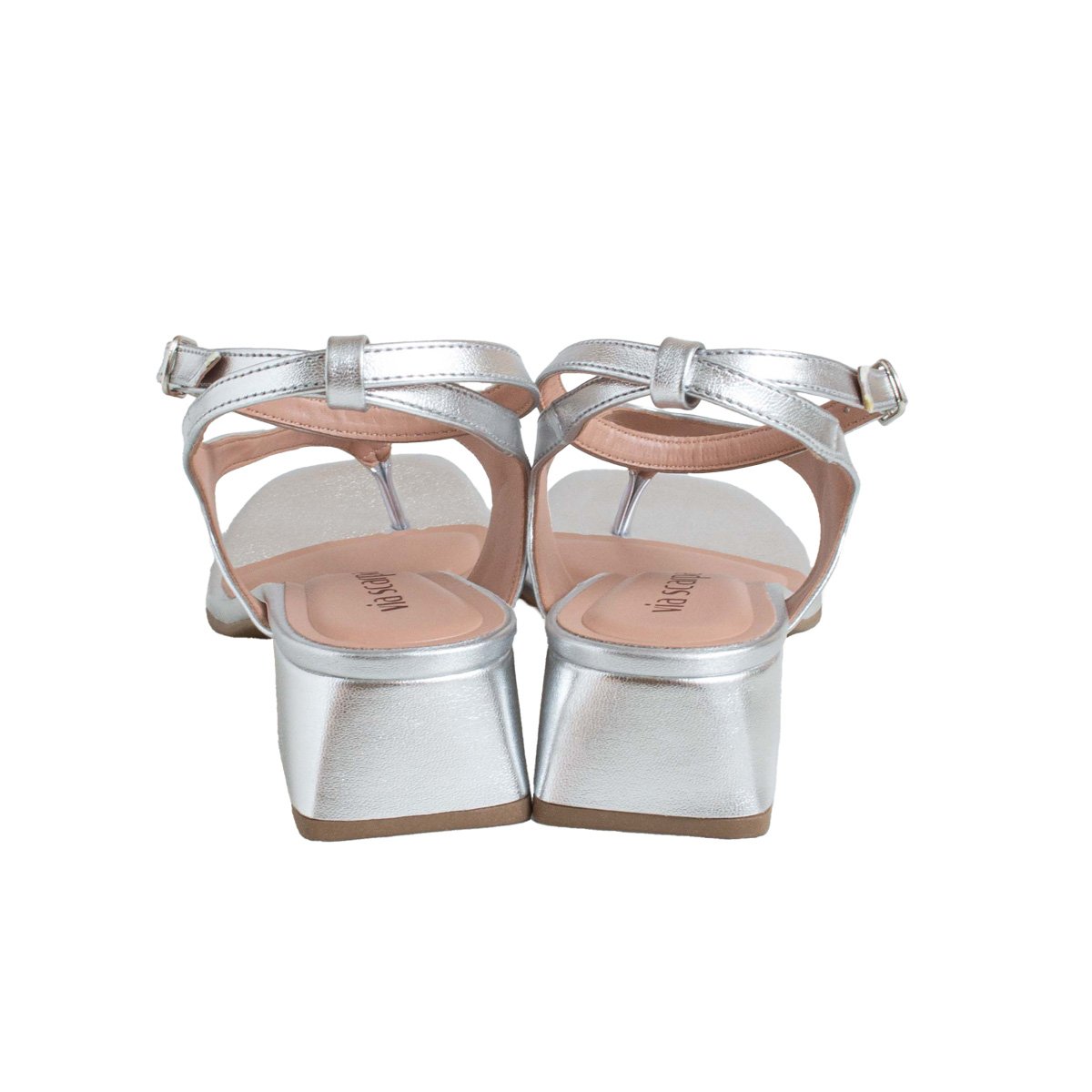 Sandália Metalizada Via Scarpa Feminino Salto Bloco Prata 4