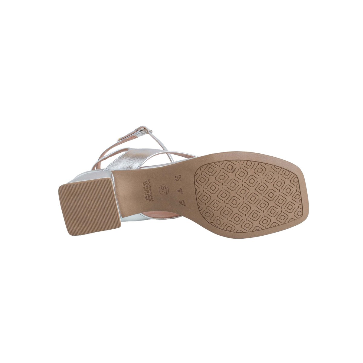 Sandália Metalizada Via Scarpa Feminino Salto Bloco Prata 5