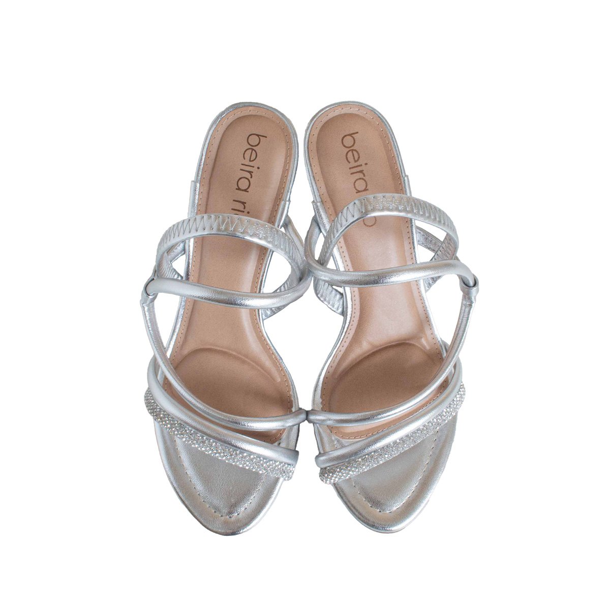 Sandália Brilhos Beira Rio Salto Alto Bloco Feminino Prata 2