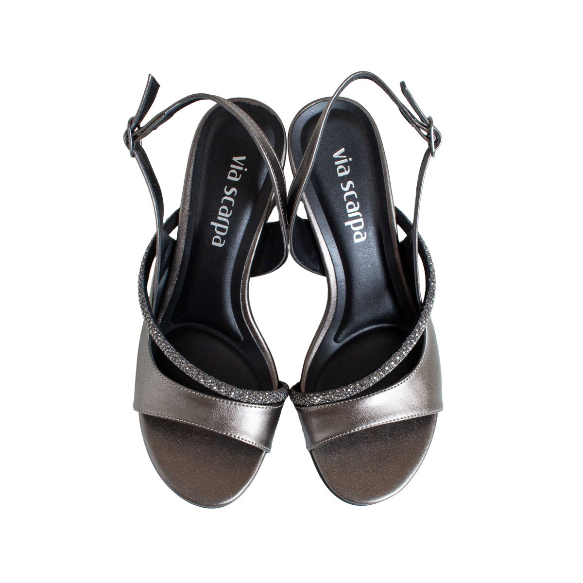 Sandália Metalizada Salto Alto Bloco Via Scarpa Feminino Prata Velho 2