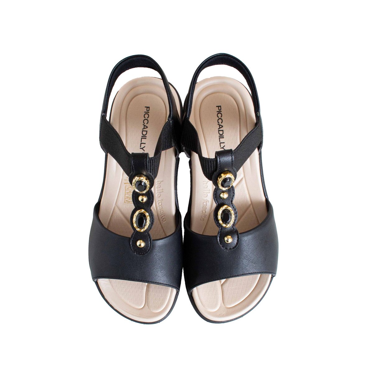 Sandália Piccadilly Fascite Plantar Feminino Salto Anabela Preto 2