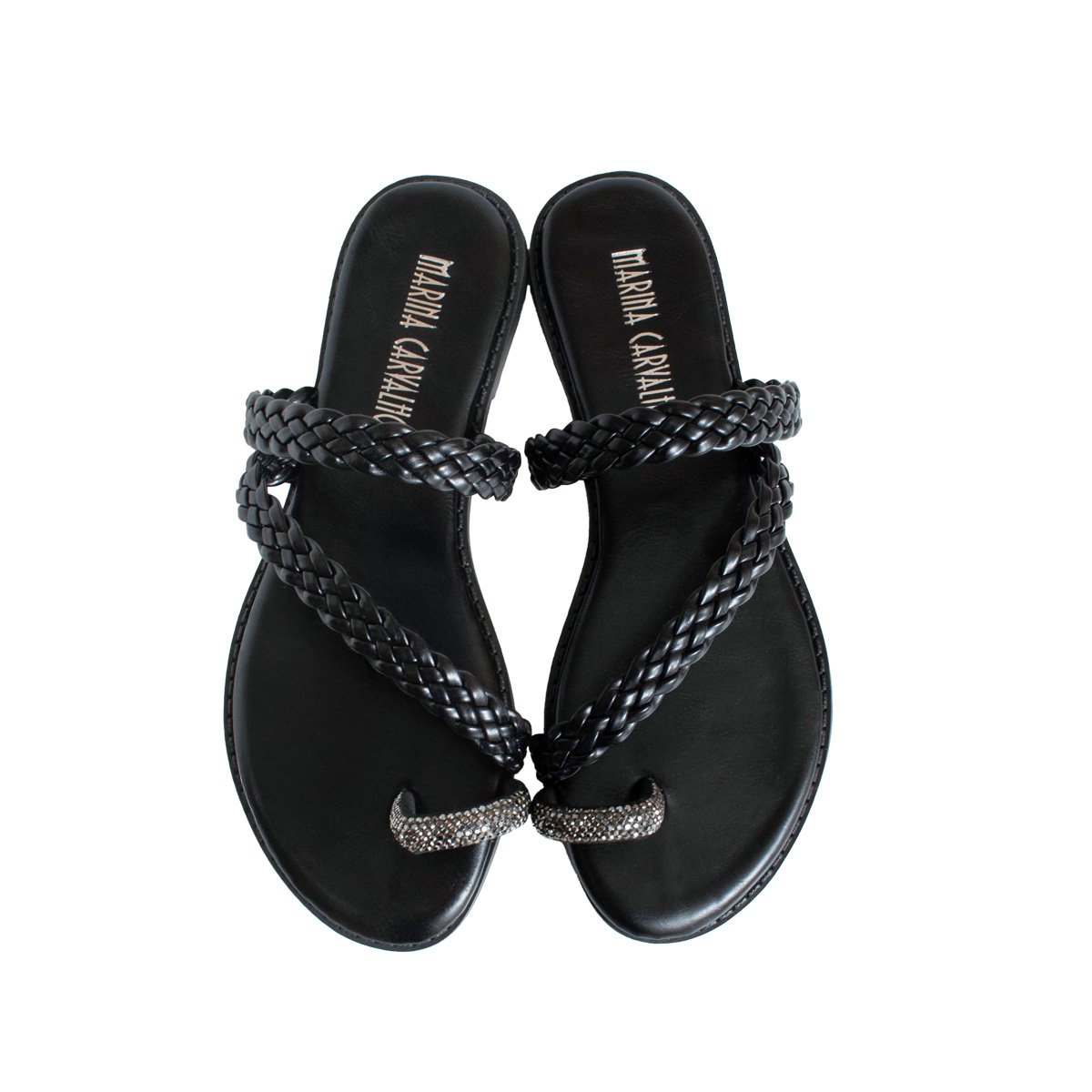 Sandália De Dedo Marina Carvalho Rasteira Feminino Preto 2