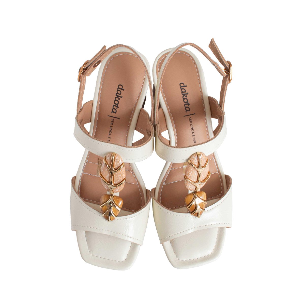 Sandália Pedraria Dakota Salto Alto Bloco Feminino Branco 2