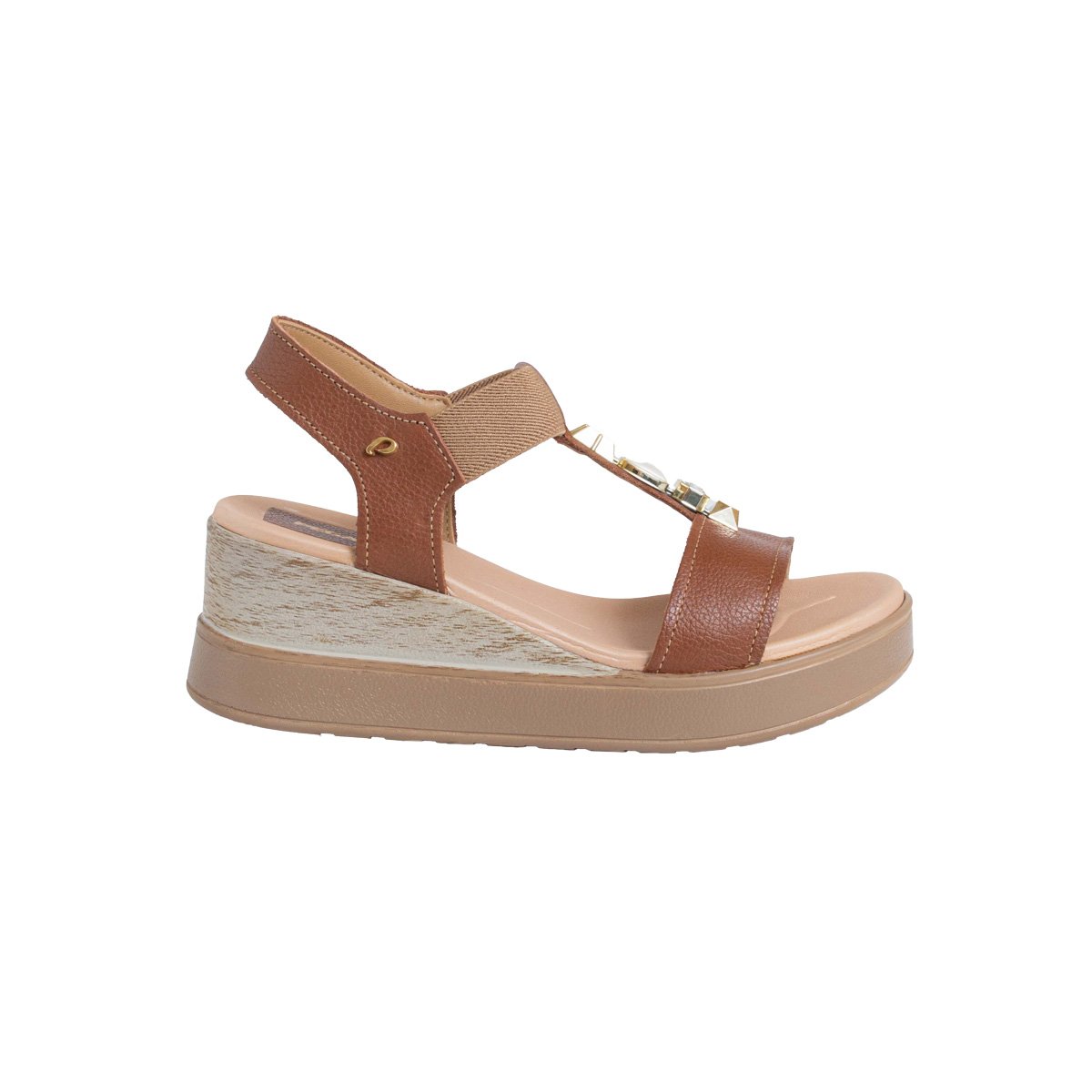 Sandália Couro Pegada Salto Anabela Feminino