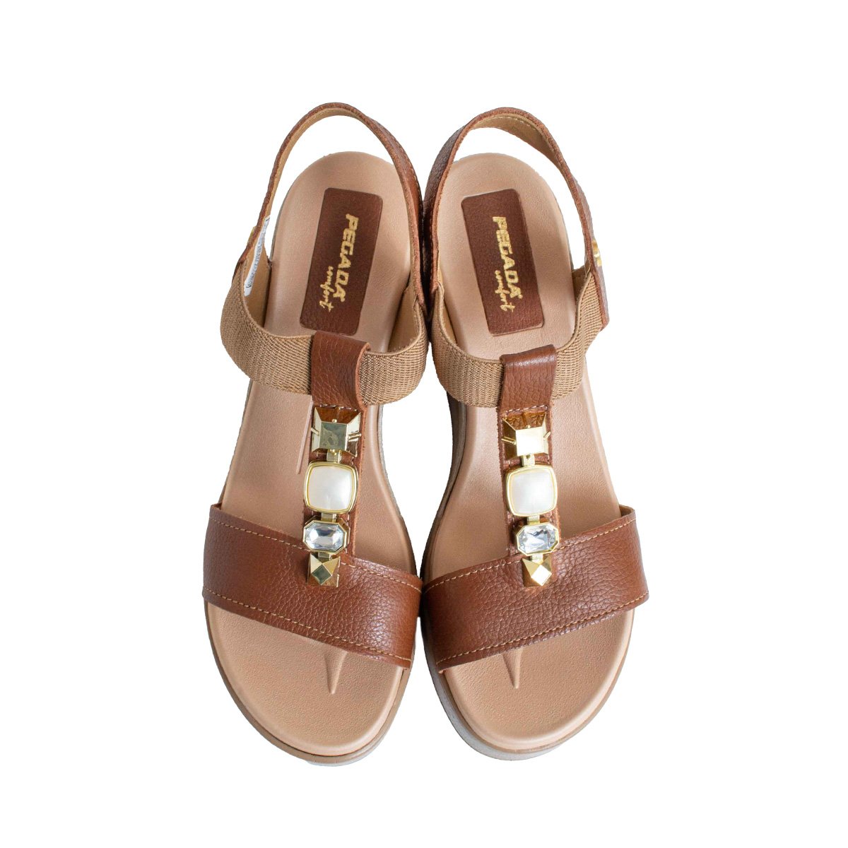 Sandália Couro Pegada Salto Anabela Feminino Marrom 2