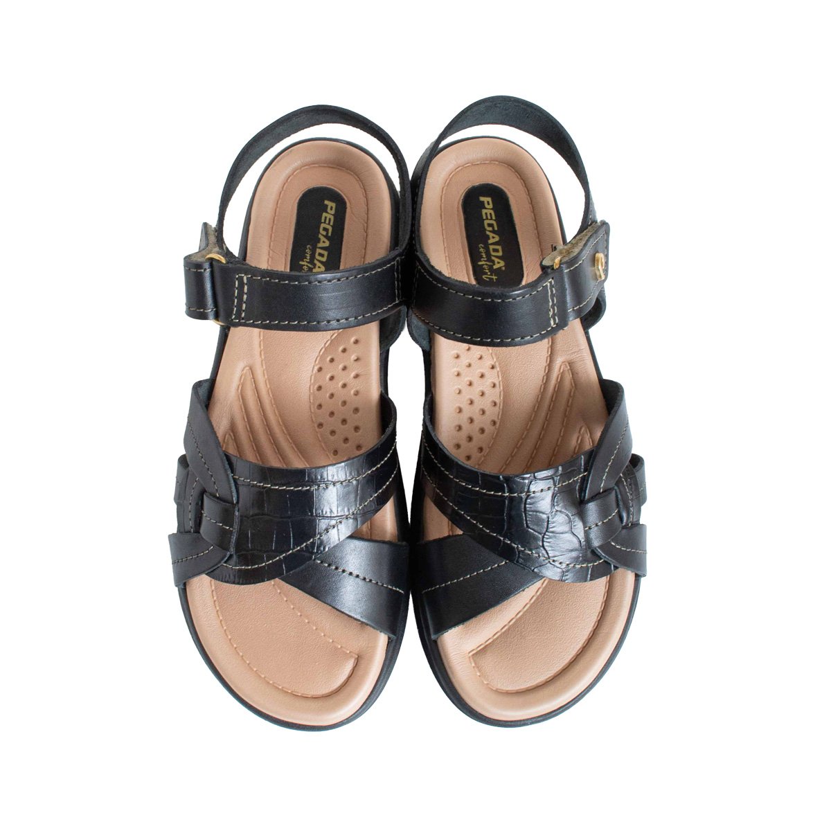 Sandália Comfort Pegada Couro Feminino Preto 2