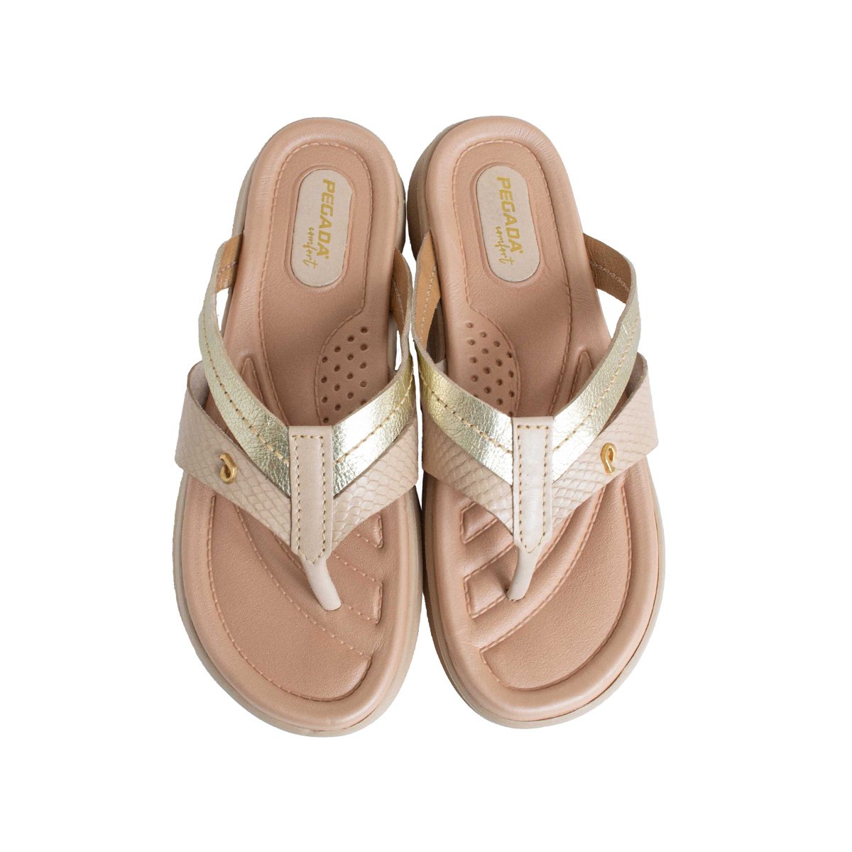 Chinelo Couro Pegada Comfort Feminino Dourado 2