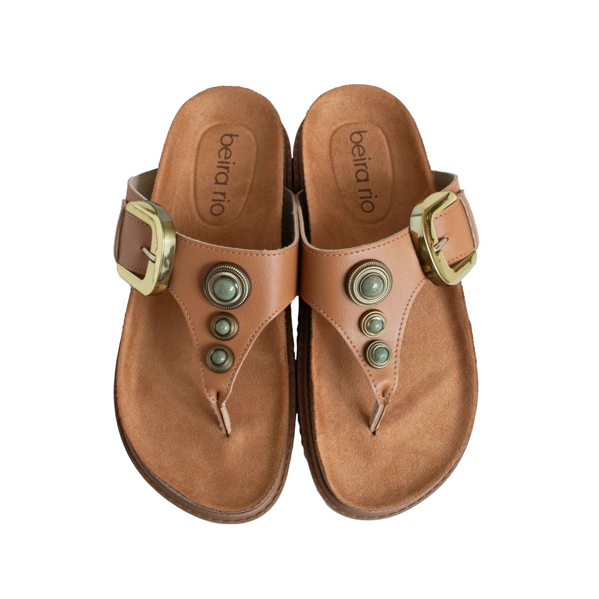 Sandália Pedraria Beira Rio Rasteirinha Feminino Camel 2